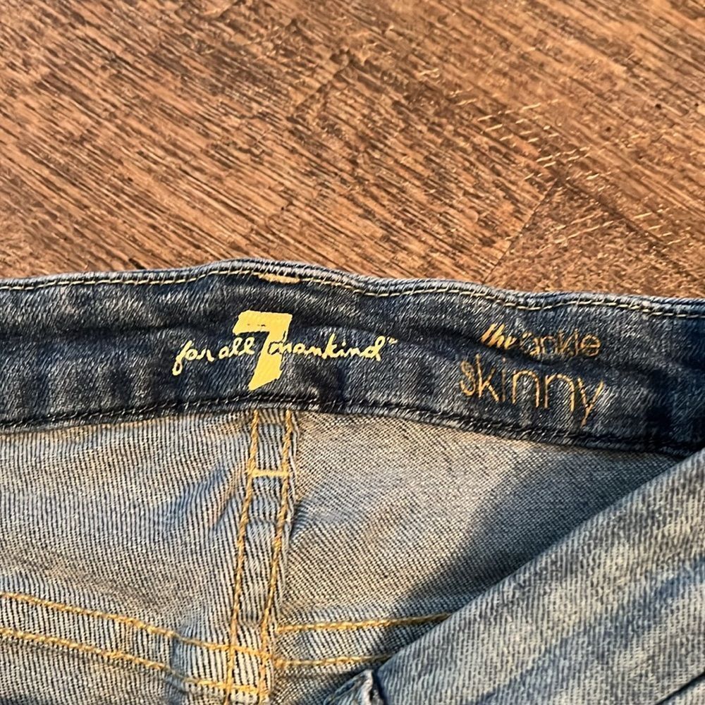 7 For All Mankind The Ankle Skinny Jeans 26 Distressed Raw Hem Stretch Denim - Picture 9 of 12